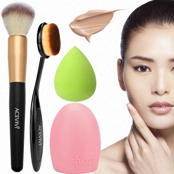 Acevivi Cosmetic Tool Makkeup Face Powder" Blush Brush + Puff Sponge + Makeup Brush Cleaner