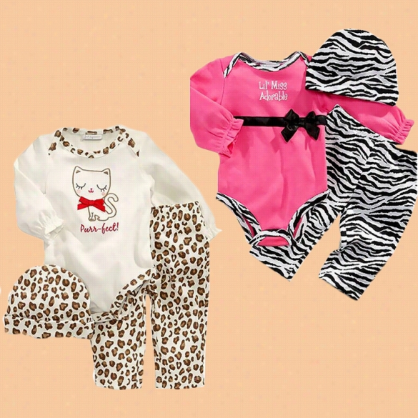 Baby Infant  Children Girls 3pcs Clothhes Set L0ng Sleeve Romper And Pants And Hat