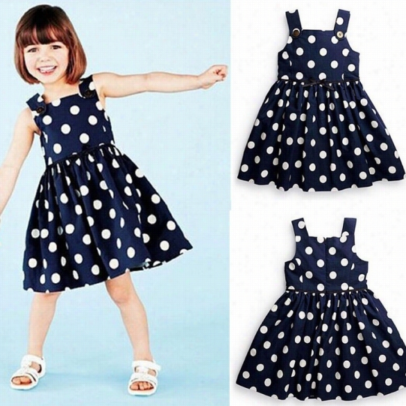 Bab Y Kids Children Girl's   Wear Sleeveless Zipper Dots Casual Swimg Dress