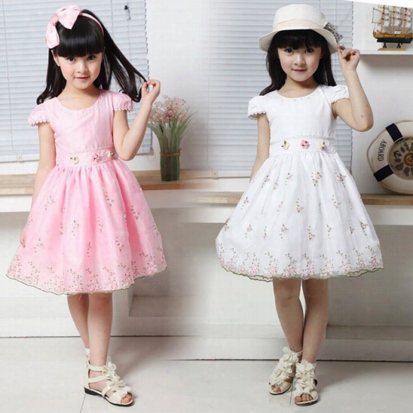 Baby Kids Children's Girls Prin Cess Dress Lovely Shorts Leevesplicing Dresw