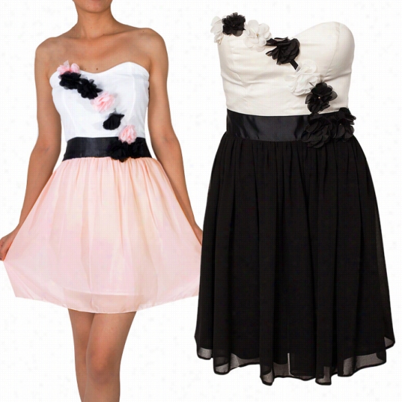 Cute Princess Three-dimensional Flower Wrappde Chest Tube Crop Chiffon Dress