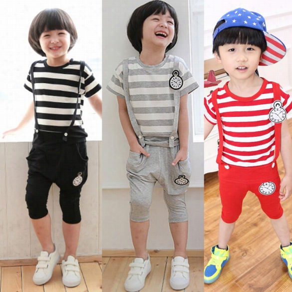 Fashion Baby Boy Ids Childre Boy Wear Short Sleeve Striped Shorts Top + Shorts Outfit