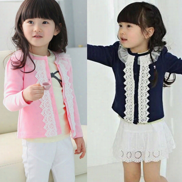 Fashuon Childrdn Kids Girl's Wear Long Sleeve  Round Lace Collar Casual Coat