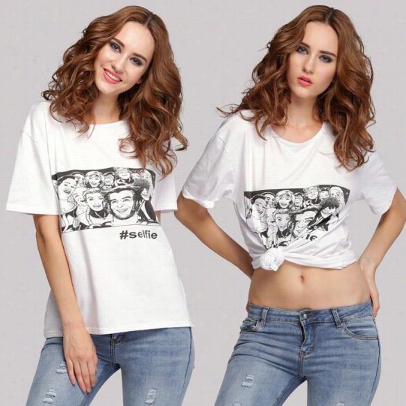 Fashion Lady Casual Loose Print T-sh1rt Women Short Sleeve O-neck T-shirt Tops