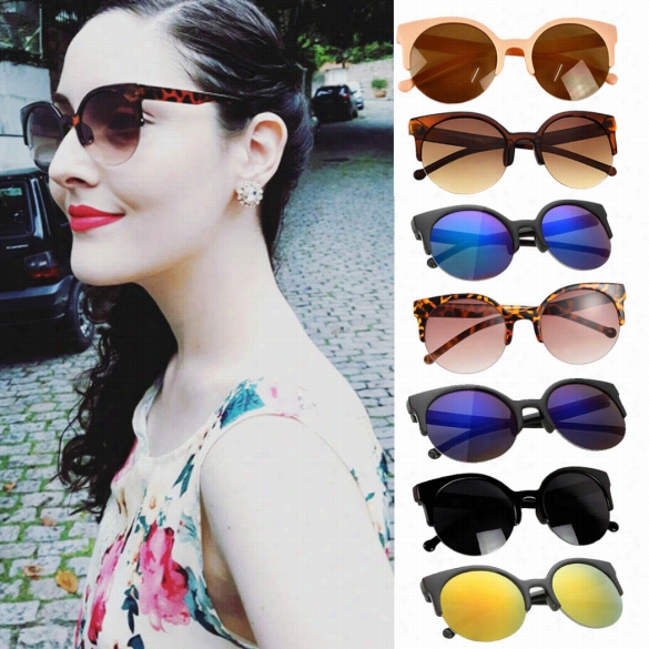 Fashion Unisex Retro Designer Super Round Circle Cat Eye Semi-rimless Sunglasses Glasses Goggles