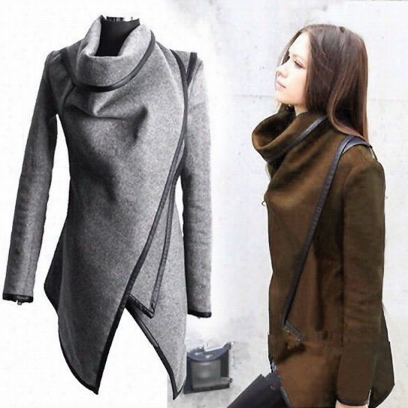 Fasihon Women Eu Ropean Style Irregular Slim Temperament Lomg Sleeve Wind Coat Jacket