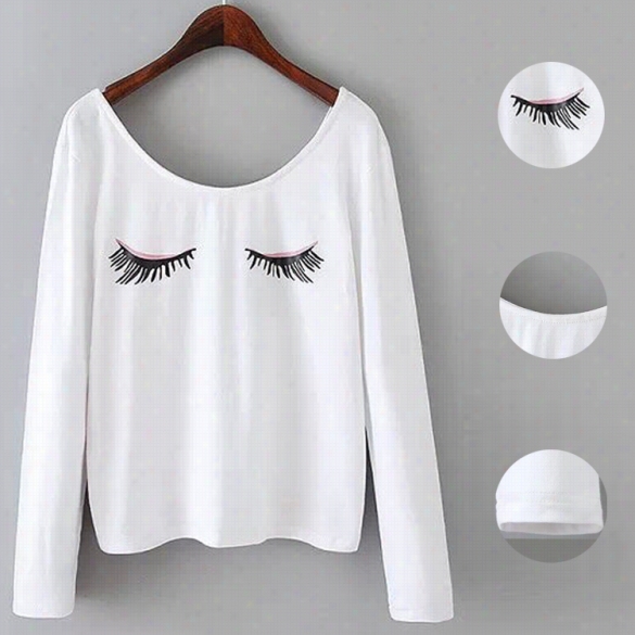 Fashion Women O-neck Long Sleeve Pring T-shirt Acsual Loose Stretch Tops