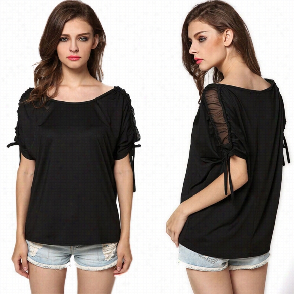 Fashion Women O-neck Short Sleevve Solid Looe Cool Accidental Tops Blouse