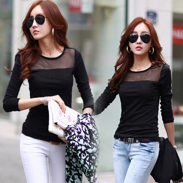 Fashion Women's Slim Mesh Tops Long Sleeve Tee Shirt Accidental T-shirt