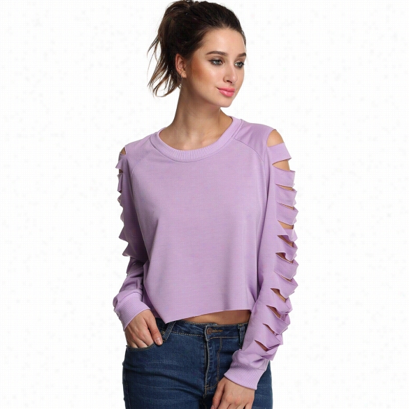 Finejo Stylishl Adies Women Casual Long-winded Hollow Sleeve Irergula R Top Solid L Eisure Sexxy Blouse