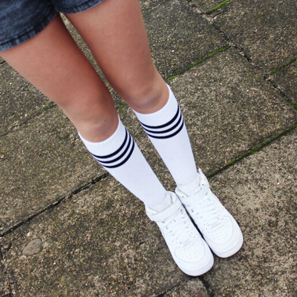 Football Knee-high Striped Socks Classic Natural Color Sport Socks Menw Omen Unisex