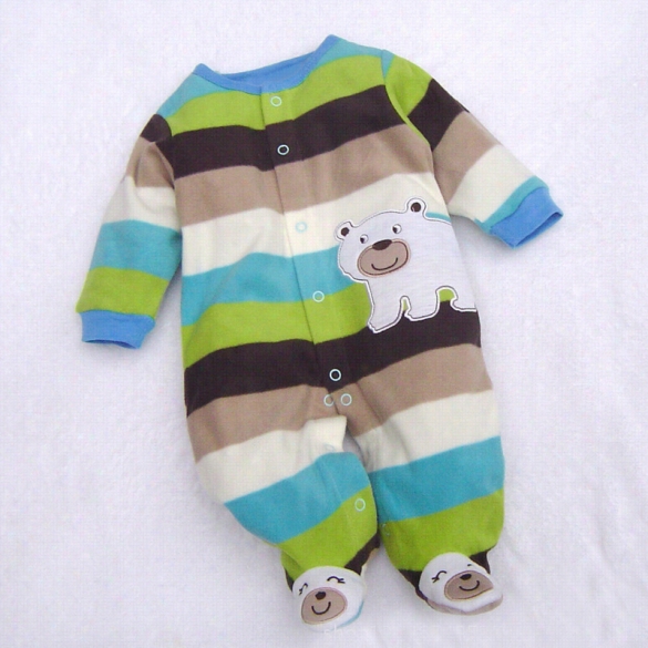 High Uqa Lity Bab Toddler Romper Warm Hoodie Soft Romper  Otufit Cute Polar Bear Stripe 3-12 M