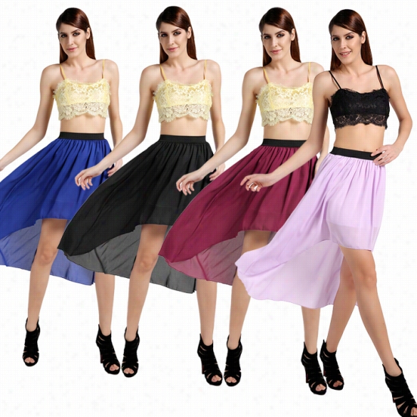 Hot Beauty New Women Girls Chiffon Asymmetric Irregular Elastic Long Dress Skirt New!!