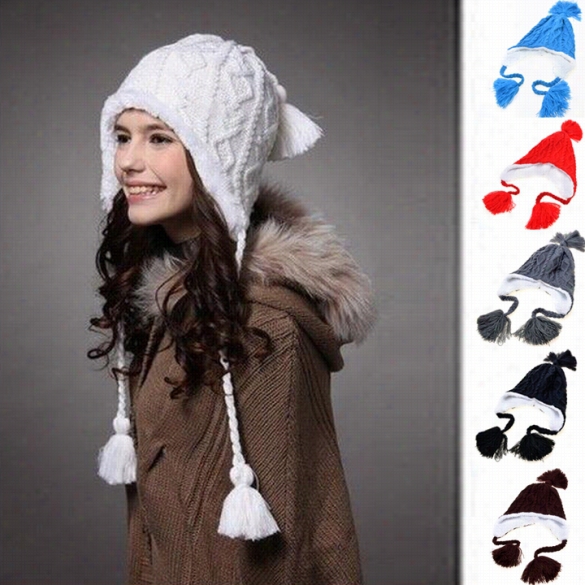 Hotw Inter Women Caps Hats Hliday Sale Hot Selling  Plu Sh Earflap Hat Knitted Wool Beanie Cap