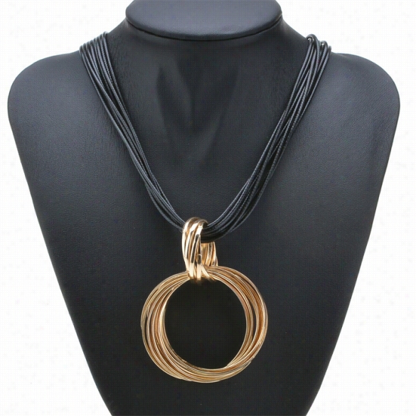 Hotsale New Fashion Black Rope Chain Circle Pendant Necklace Way New!!