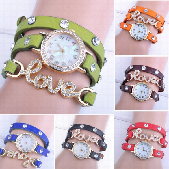 Hotsale Women Love Cz Dial Wrap Aro Und Synthetic Leather Bracelet Quartz Wrist Inspection New