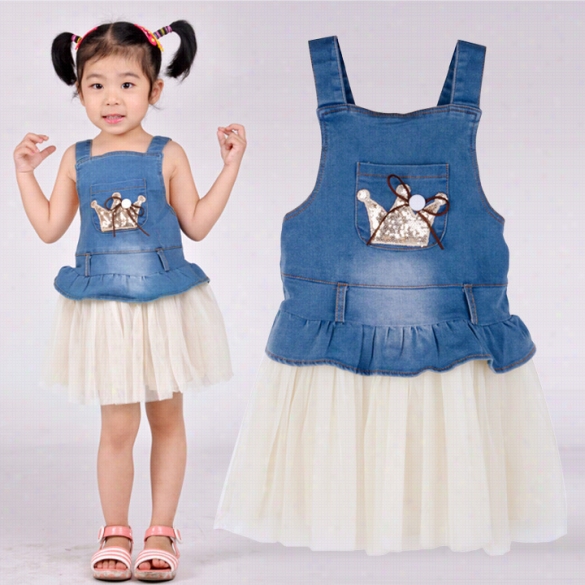 Kids Girls Lovely Jean Stule Braces Party Dress Suspe Nder Skirt Birthday Gift 1-6y