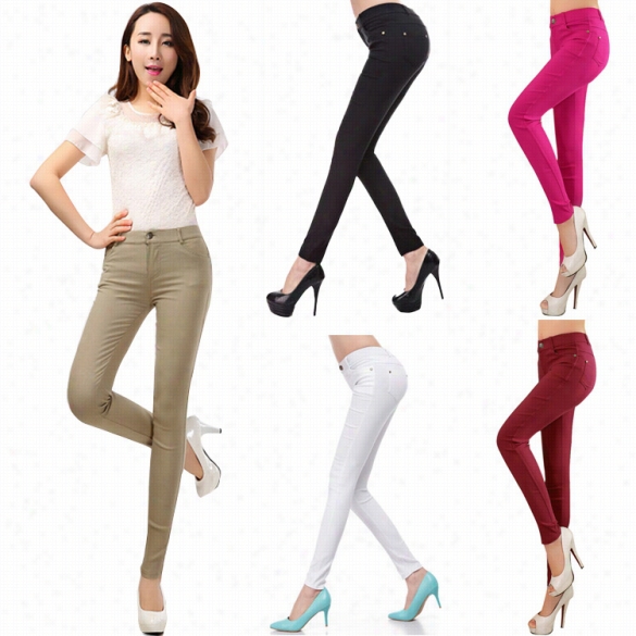 Korean Fashion Candy Oclor Women's Stretch Pencil Pants Casual Slim Skinny Jeans Trouser