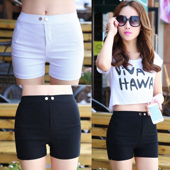 Korean Fashion Women's Stretch Sexy Elastic Waist Solid Casual Slim Skinny Shorts