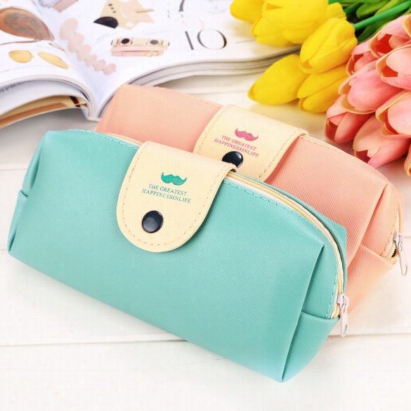 Korean Girl Potrable Synthetic Leather Mkaeup Cosmetic Pen Pencil Case Organizer Pouch Bag Box