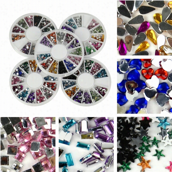 Mix Shape Acrylic Nail Art Decoration Rhinestones Glittters Gems Round Case