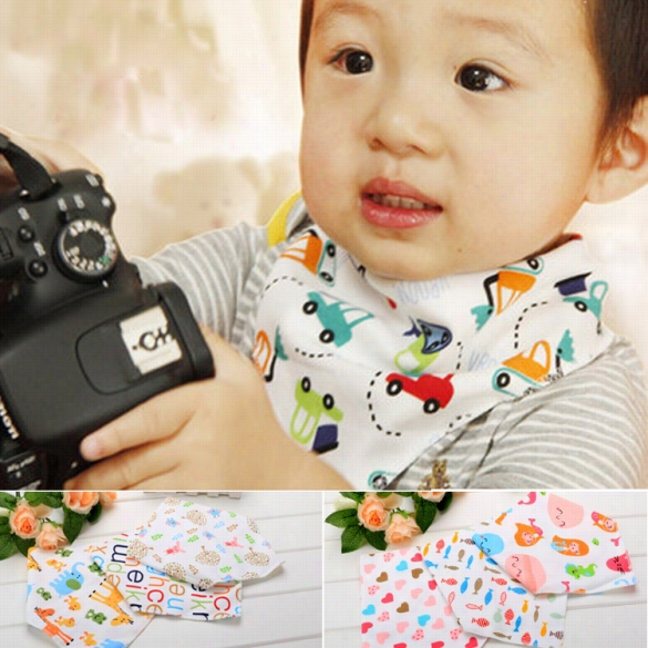 New 3pcs Baby Boy Girl Newborb Infant's Ccartoon Printed Triangle Lunch Feeding Doublelayer Bib Multicolor