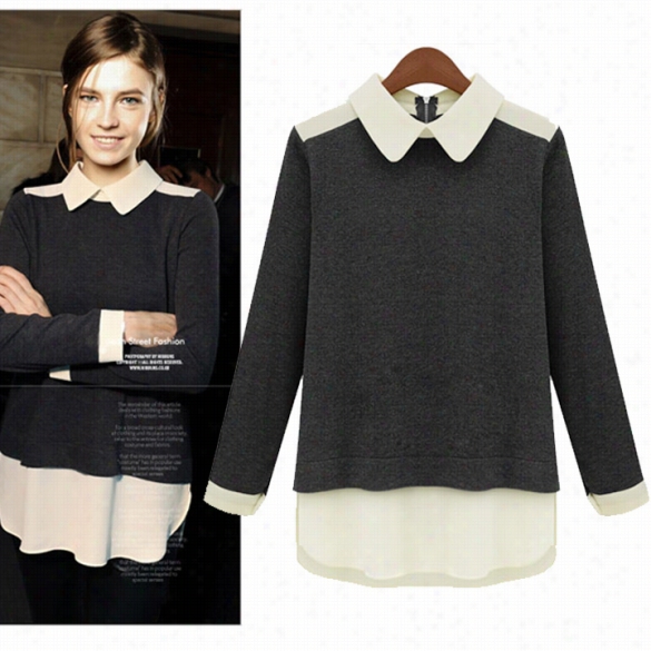 New Arrival Women Peter Pan Shirt Collar Knitted Sweater Jumper Top Blouse