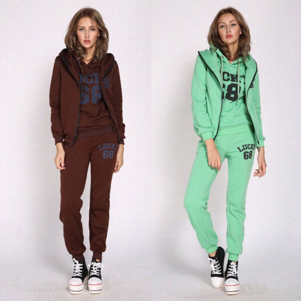 New Au Tumn Winter Women's Casual Sports Hooodies Sweat Suit 3pcs Hoody+vest+pants