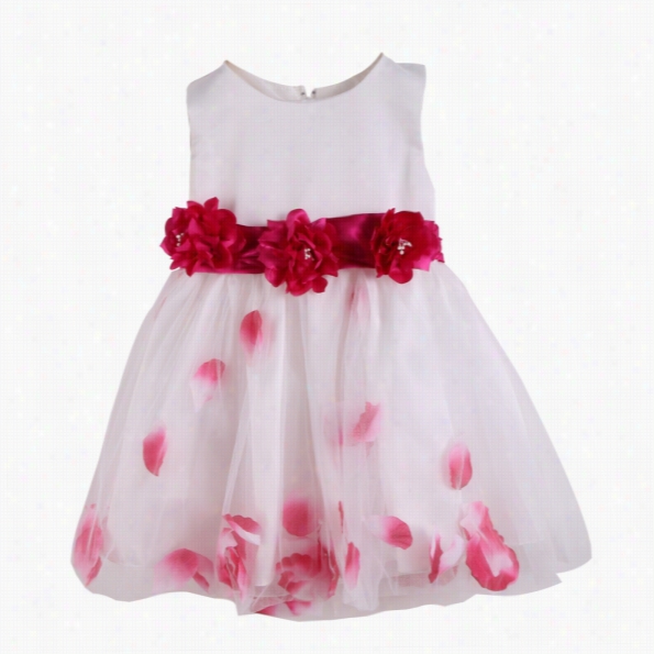 New Childern Kids Girl's Wear Cute Lovely Sleeveless O-neck Waist Floral In A ~ward Direction Bow Petal Hem Dress