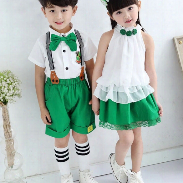 New Cute Children Kids Two Pieces Fashion Solid Loose Fitting School Clothes S Ets