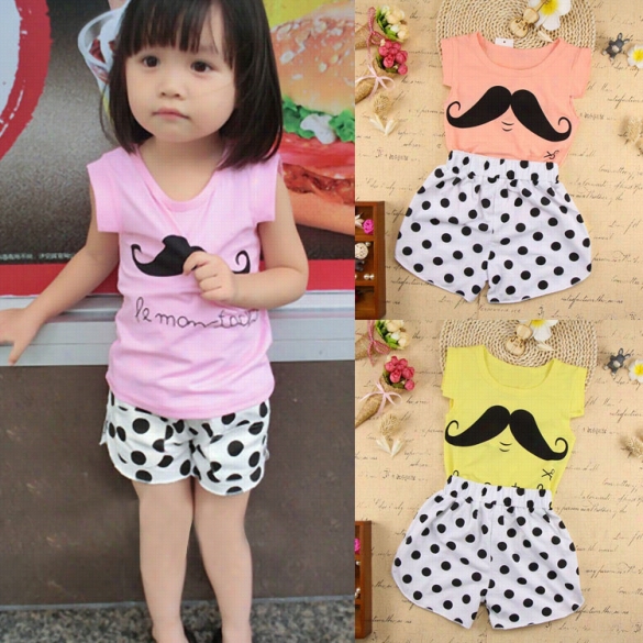 New Cute Kids Girls Pair Piecces Fshin O-neck Casual T-shirt And Polka  Dot Elastic Waist Coo Lshorts