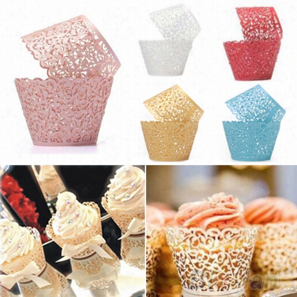 New Fashion 12 Pcs Hollow Out Flower Cupcake Wrappers Wedding Birthday Party Decoratioms