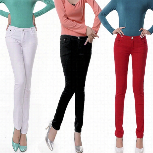 Repaired Fashion Candy Color Stretch Pencil Pants Casual Slim Fit Trousers