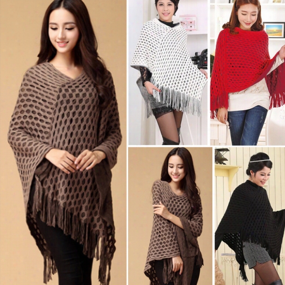 New Fashion European Style Women's Knitted Sweater Top Check Pullover Shawl Sweater