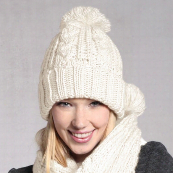 New Fashion Girl's Winter Cap Warm Woolen Blend Knitted Hat& Amp;scarf