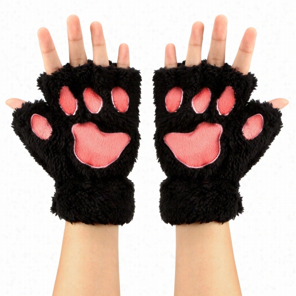 New Fashion Lady Women's W Inter Cute Velvet Costume Animal Paws Fungerless Goves