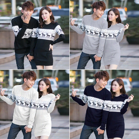 New Ashion Lovers Couple Men Women Lo Ng Sleeeve Tops Blouses Pullovers Knit Sweaters