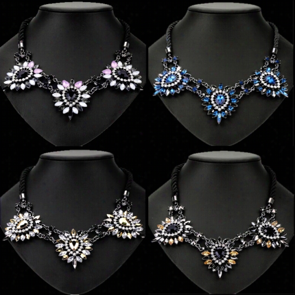 New Fasihon Soft Rope Necklace Women's Charming Rhineston Flower Pendant Necklace