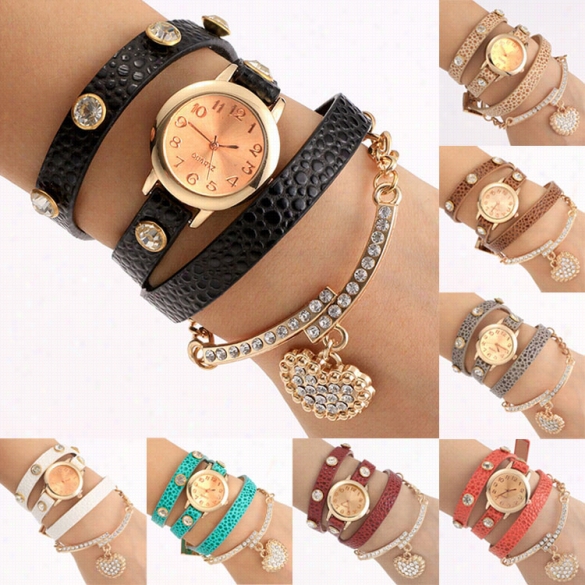 New  Fashion Women Casual Watch Wristwatch Synhetic Leataher Multilayer Quartz Wacth