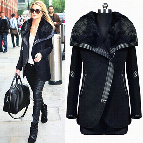 New Fashion  Women's Fur Collar Thick Wamr Zipper Jack Et Trench Windbreaker Parka Outwear