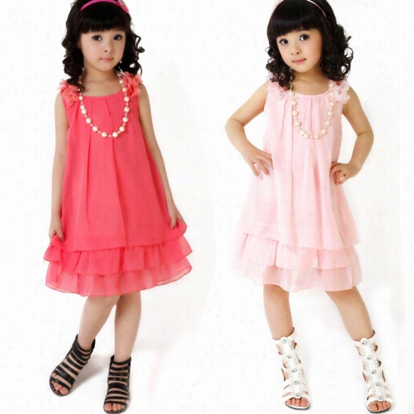 New Kids Girl's Wear O-neck Sleeveless Cute Casual Dress With Necklace Loose Bowknot Prepare