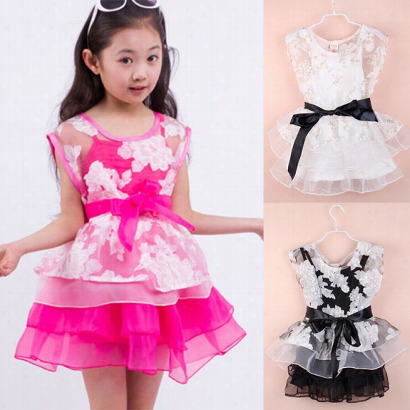 New Kids Girl's Wear Sleeve Less Two-piece Set Floral Cute Multi-layer Dress