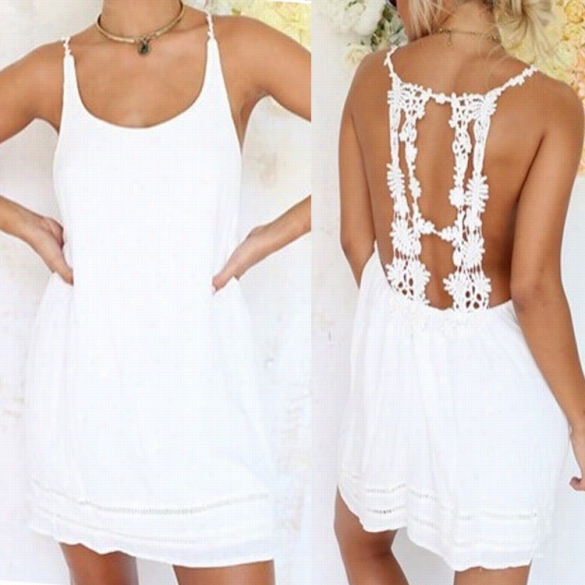 New Korean Style Women Fashion Sleeveless Sp Aghetti Flower Strap Sexy Mini Beach Dress