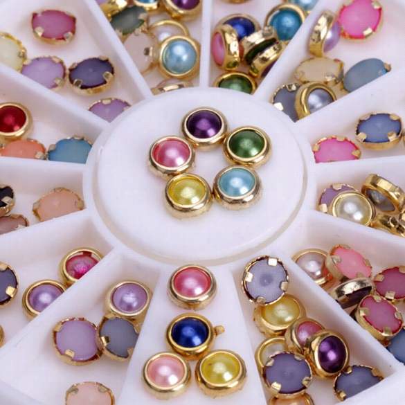 Just Discovered Pro 5mm&quott;4mm Colorful Mixed Alloy Nail Art Artifiial Pearl Decorations + Wheel Box