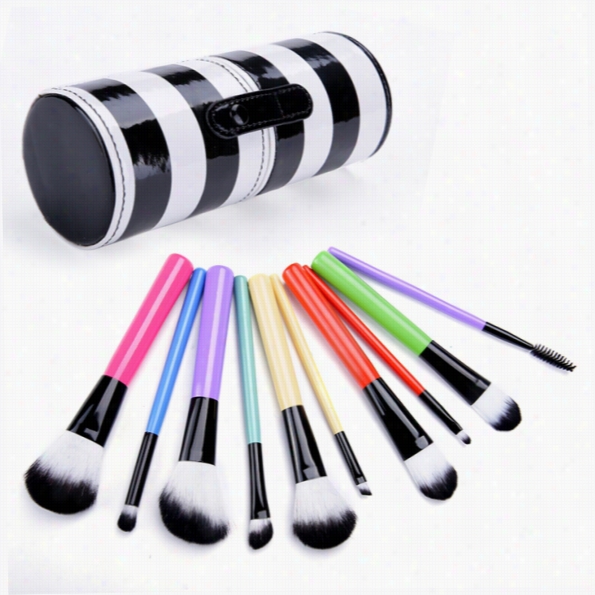 New Professional 10pcs Cosmetic Makeup Brush Set Make-up Tool Withleather Cup Holder