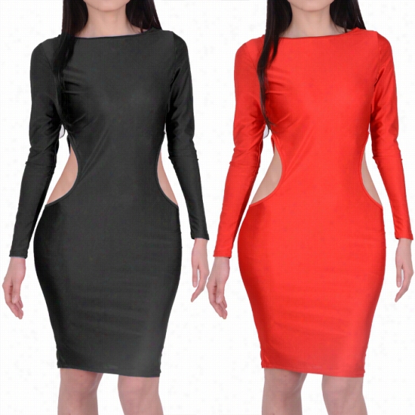 New Sexy Women  Long Sleeve Hollow Bandage Clubwear Bodycon Party Evening Dress