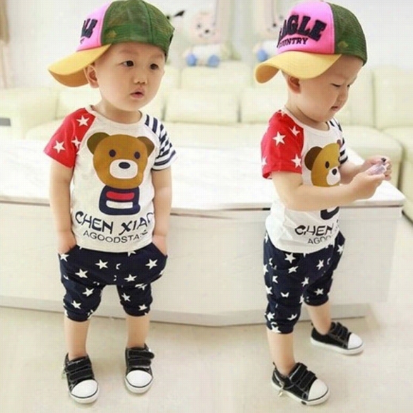 New Stylish Fashion Baby Two Series Short Sleeve Pannda Print T-shirt And Star Pprint Hsorts