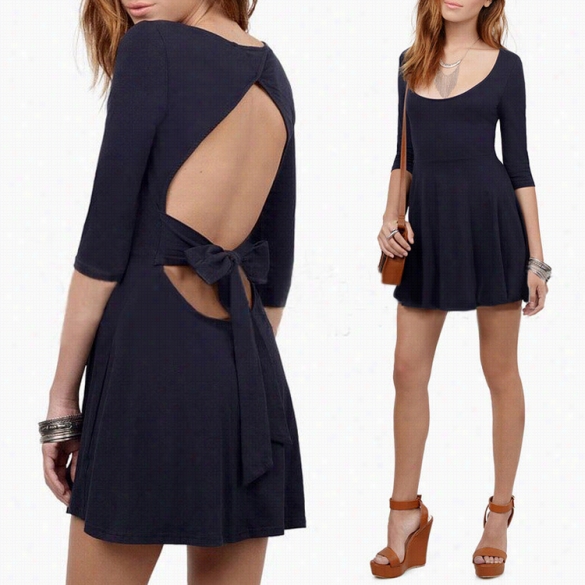 New Stylish Lady Women's Fashion Half Sleeve O-neck Sexy Backless A-line Dress