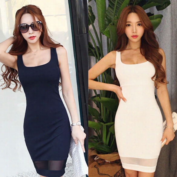 New Styilsh Lady Womenn's Sexy Sleeveless Bodycon Stretch Solid Mnii Dress