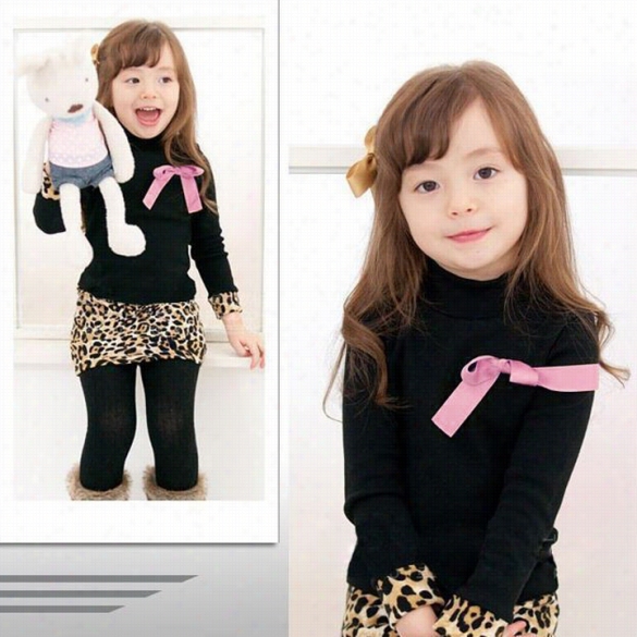 New Sweet Baby Girl's Wear Long-winded Sleee Leopard Print Costumes Fanyc Dress